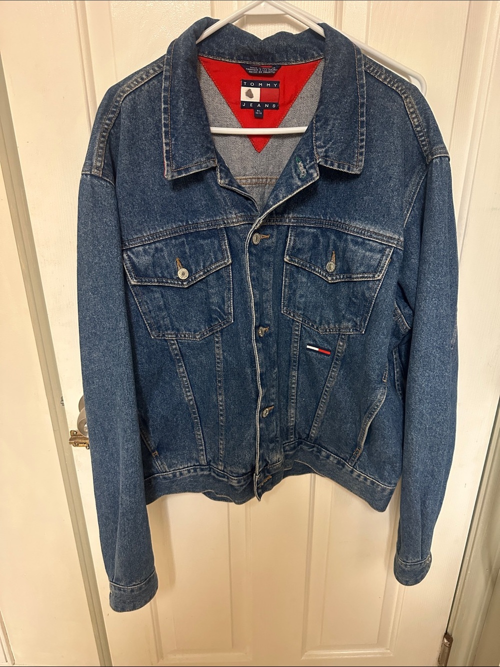 Tommy Hilfiger Blue Denim Jacket with Red Lining Accent